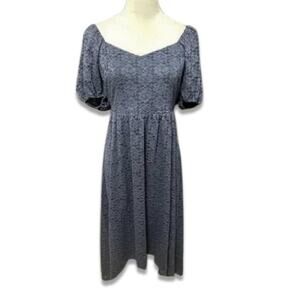 NSR Soft Lace Dress Hi-Low Hemline Puff Sleeves Fully Lined Navy Blue Medium NWT